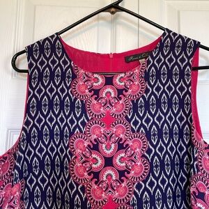 Women’s Rose & Olive L Pink/Navy Sleeveless Top Lined  1/4 back zip Lightweight